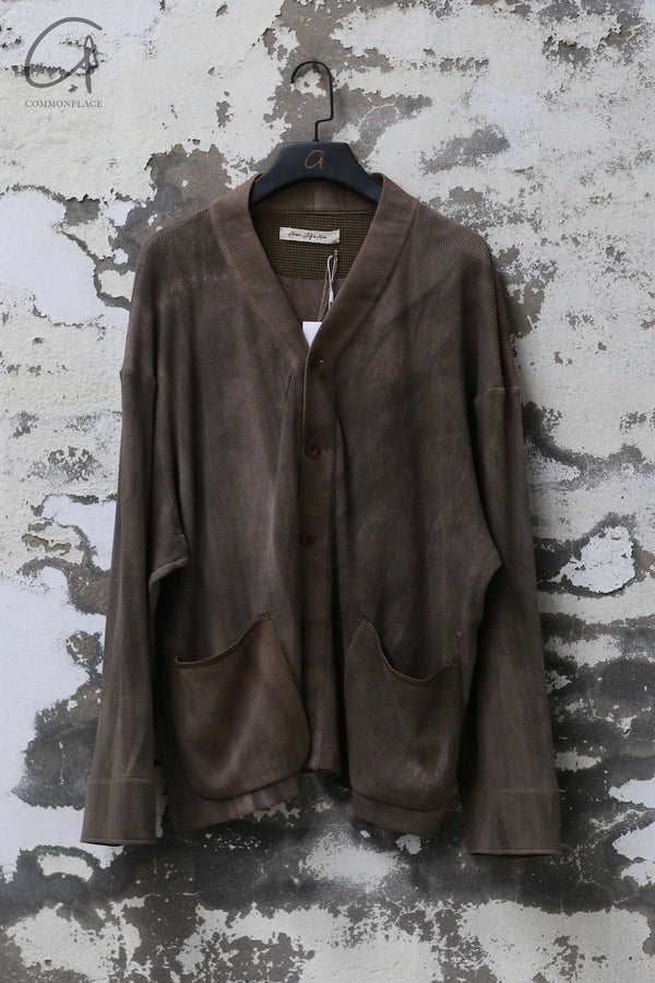 AVIVA JIFEI XUE 24 Autumn and Winter Sage Herringbone Wool Knit V-Neck Cardigan AJX-FW24-VC-DKCW-AS Dark Persimmon